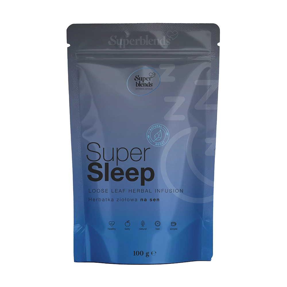 Super SLEEP — granatowo-niebieska torebka 100 g, herbatka ziołowa