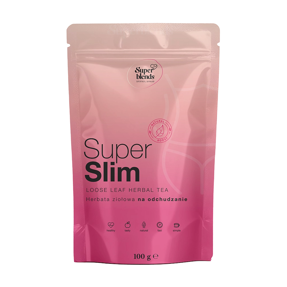 Super SLIM — różowa torebka 100 g, mieszanka zielonej herbaty i ziół