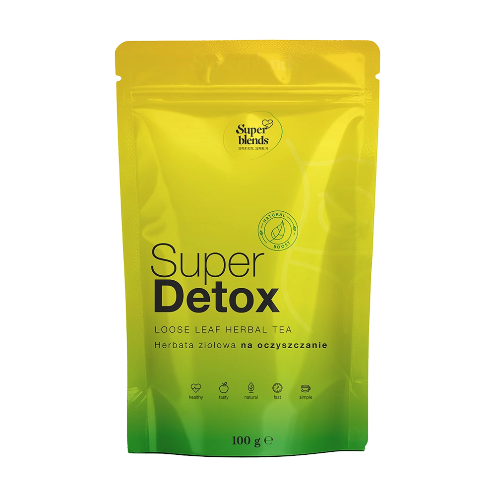 Super DETOX — żółto-zielona torebka 100 g, mieszanka zielonej herbaty i ziół
