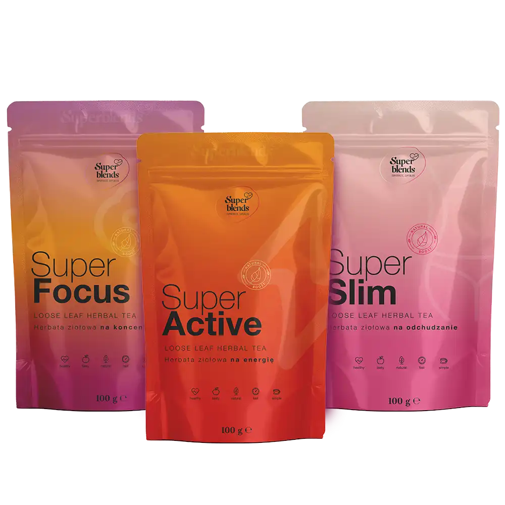 Zestaw Super ACTIVE: trzy torebki 100 g — Super FOCUS, Super ACTIVE i Super SLIM
