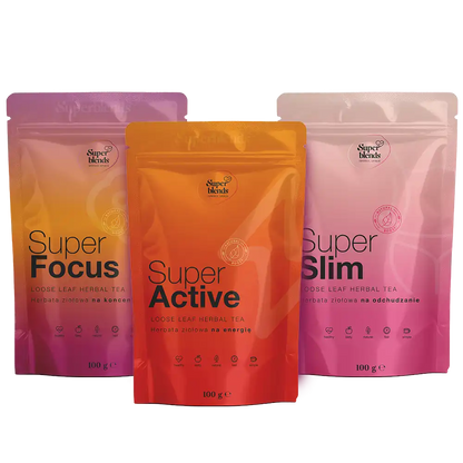 Zestaw Super ACTIVE: trzy torebki 100 g — Super FOCUS, Super ACTIVE i Super SLIM