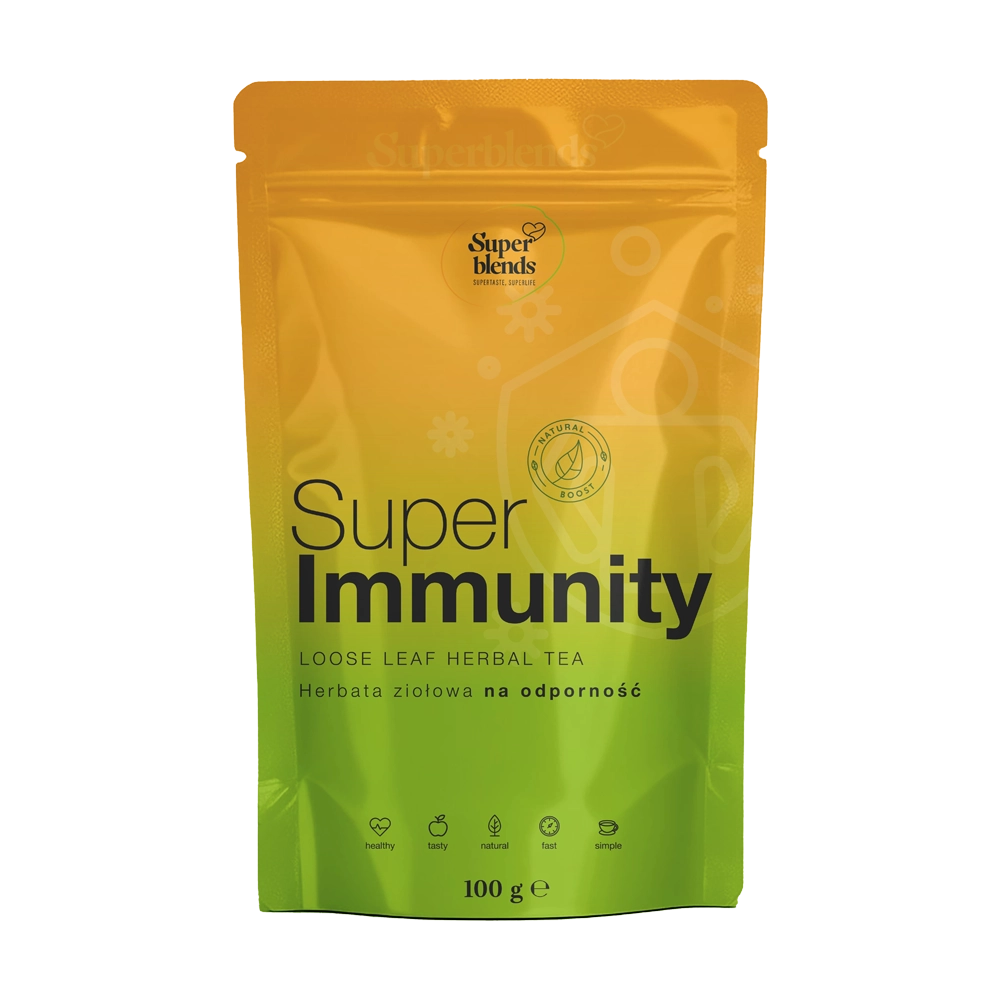 Super IMMUNITY — pomarańczowo-zielona torebka 100 g, mieszanka zielonej herbaty i ziół