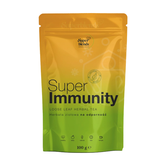 Super IMMUNITY — pomarańczowo-zielona torebka 100 g, mieszanka zielonej herbaty i ziół