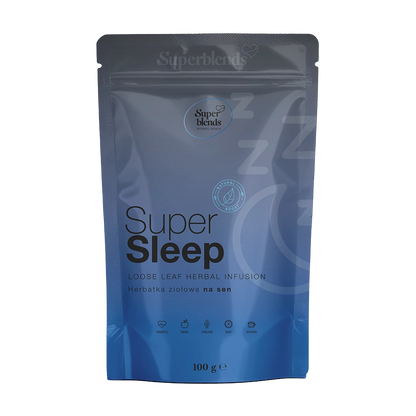 Super SLEEP — granatowo-niebieska torebka 100 g, herbatka ziołowa