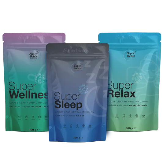 Zestaw Super RELAX: trzy torebki 100 g — Super WELLNESS, Super SLEEP i Super RELAX
